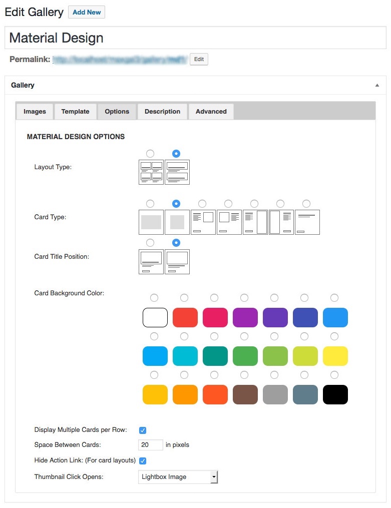 material design options panel